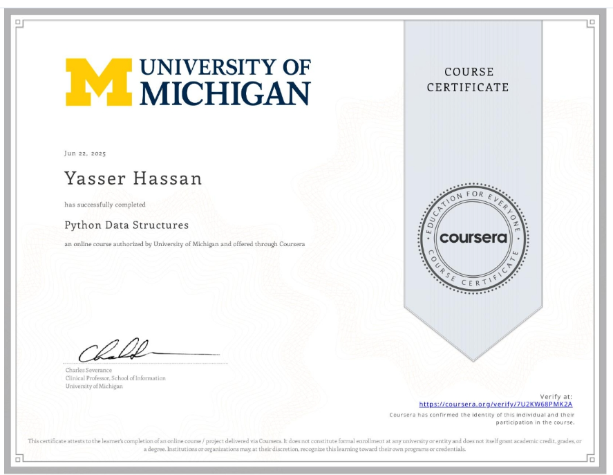 Python Data Structures – University of Michigan certificate image